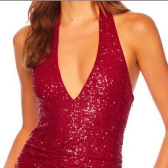NWT Susana Monaco Sequin V-Neck Halter Dress in Berries Small - Picture 3 of 14